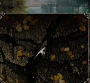 Screencapture of a game trying to use a machete to gain access to a frog in some cracks in the pavement