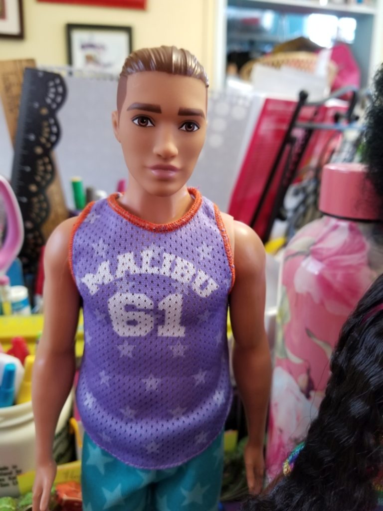 Barbie Ken Fashionista 164 has brushed back hair and a malibu 61 shirt