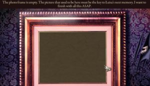 Screencap of Grim Tales The Legacy of an empty picture frame and text indicating the protagonist of the game wants this to end.