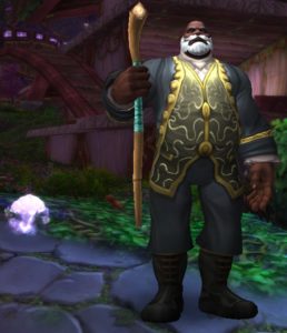 World of Warcraft character in the Darkmoon Nobleman cosmetic set facing the camera