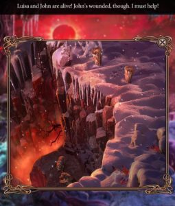 Screencapture of Grim Tales: Color of Fright of John Gray and his wife in a pit. As wolves.