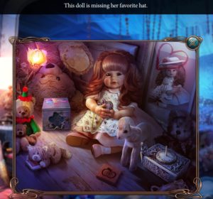 Screencapture from Grim Tales: The Vengeance of a doll that unusual to the series does not look evil at all