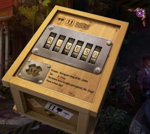 Screenshot from Grim Tales: The Final Suspect of a mail package with a combination puzzle to open